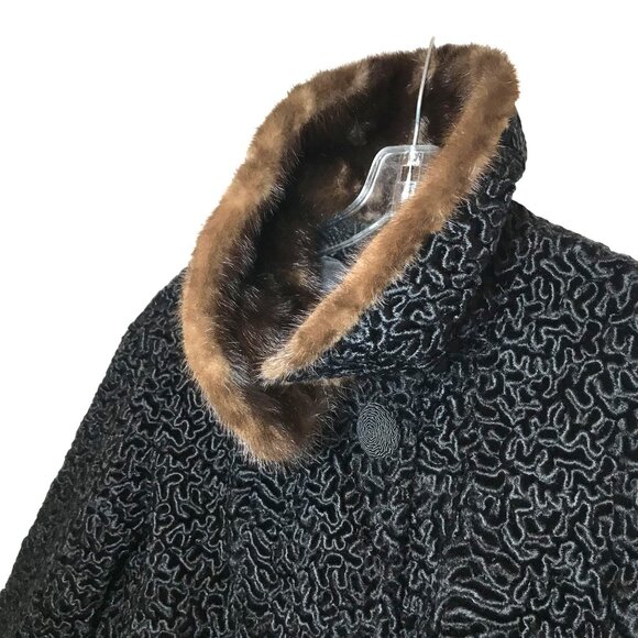 Vintage Black Persian Lamb Cropped Fur Jacket Mink Collar Womens 12 - Picture 10 of 15